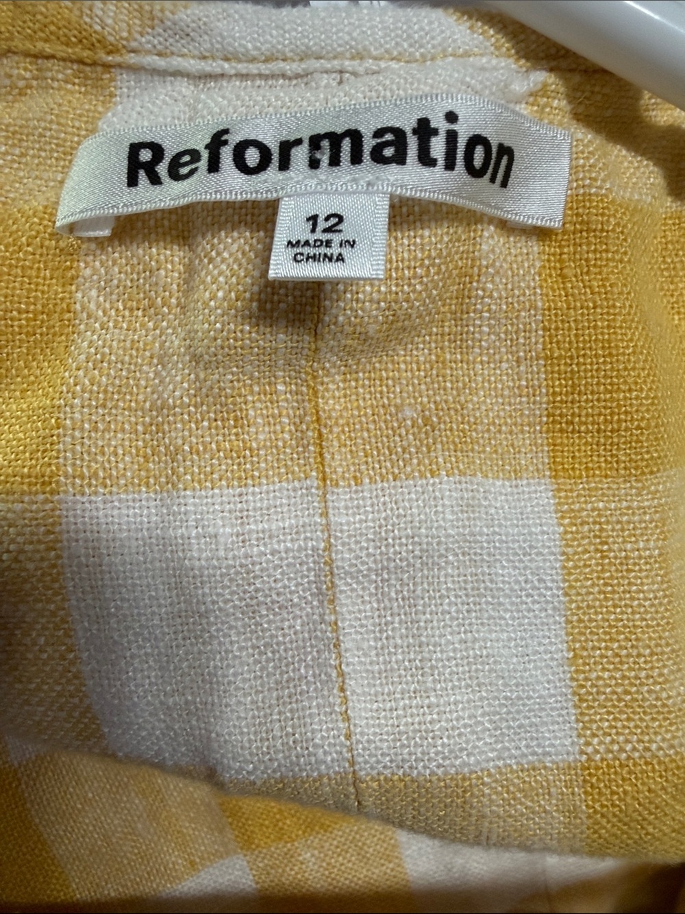 Reformation Barrett Top yellow gingham sweetheart‎ neck 100%Linen Size 12 - Picture 9 of 13